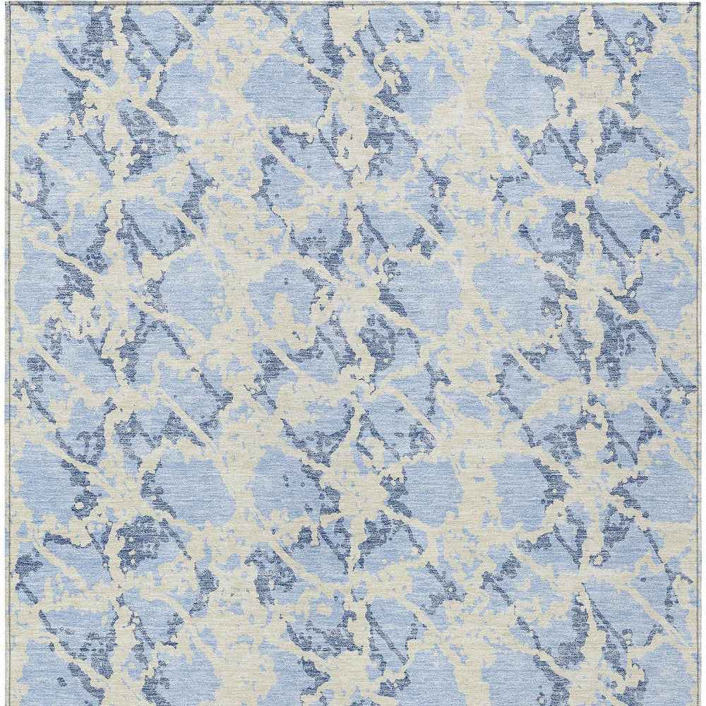 10' X 14' Sky Blue And Ivory Abstract Washable Indoor Outdoor Area Rug
