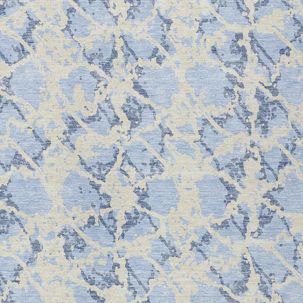 10' X 14' Sky Blue And Ivory Abstract Washable Indoor Outdoor Area Rug