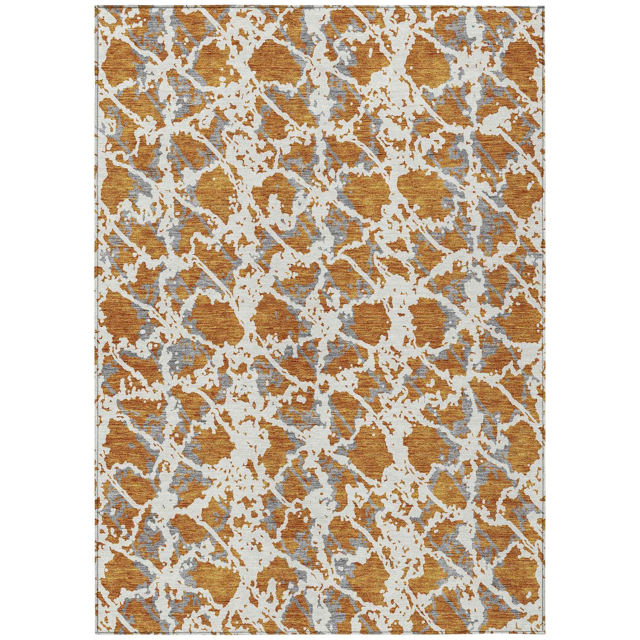 8' X 10' Copper And Ivory Abstract Washable Indoor Outdoor Area Rug