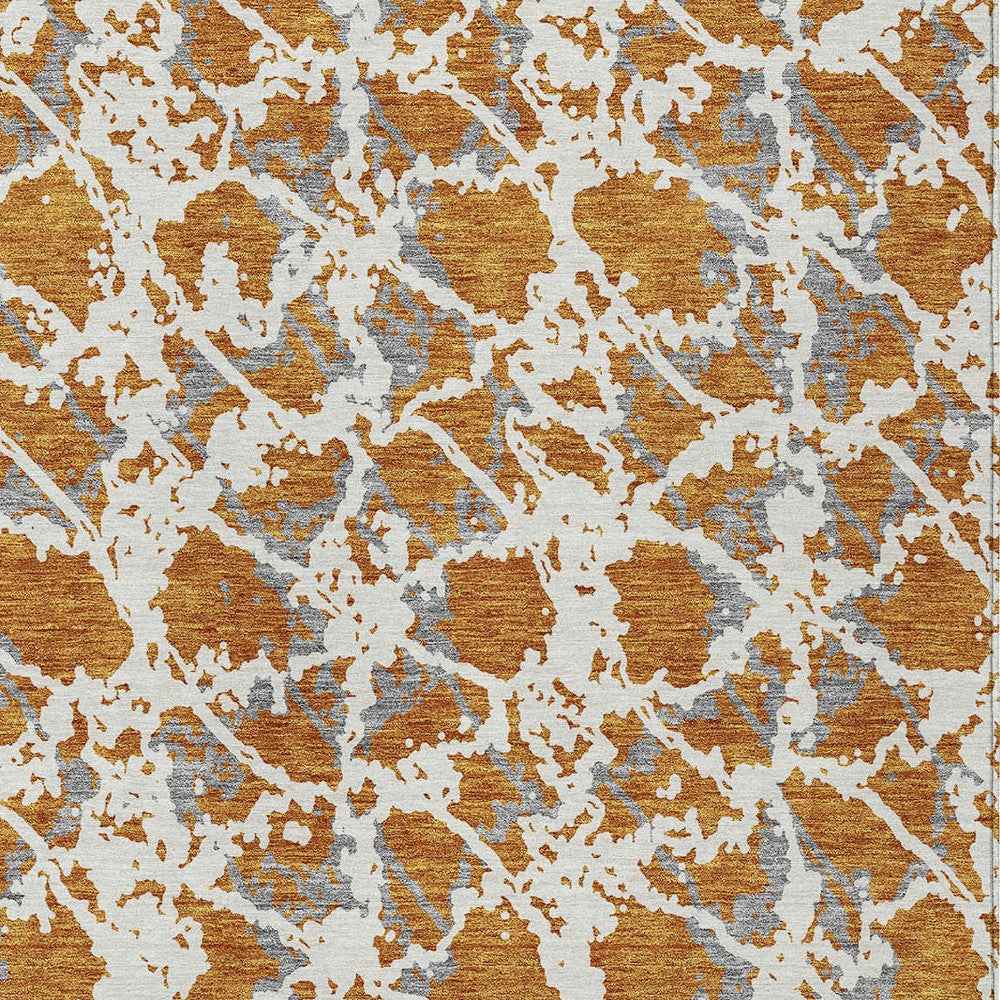 10' X 14' Copper And Ivory Abstract Washable Indoor Outdoor Area Rug