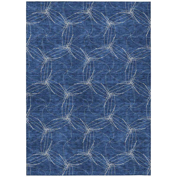 5' X 8' Navy Blue And Ivory Geometric Washable Indoor Outdoor Area Rug