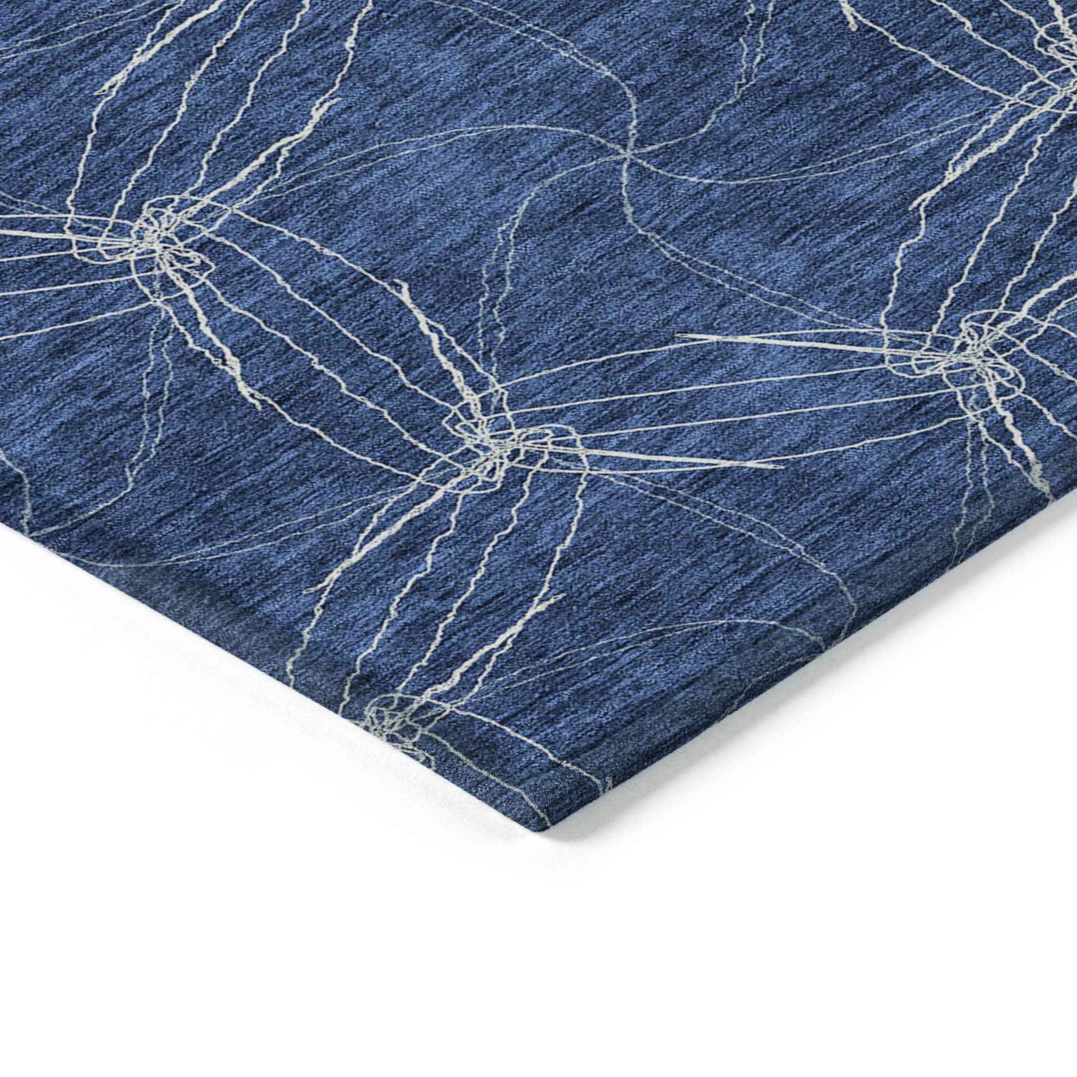 5' X 8' Navy Blue And Ivory Geometric Washable Indoor Outdoor Area Rug