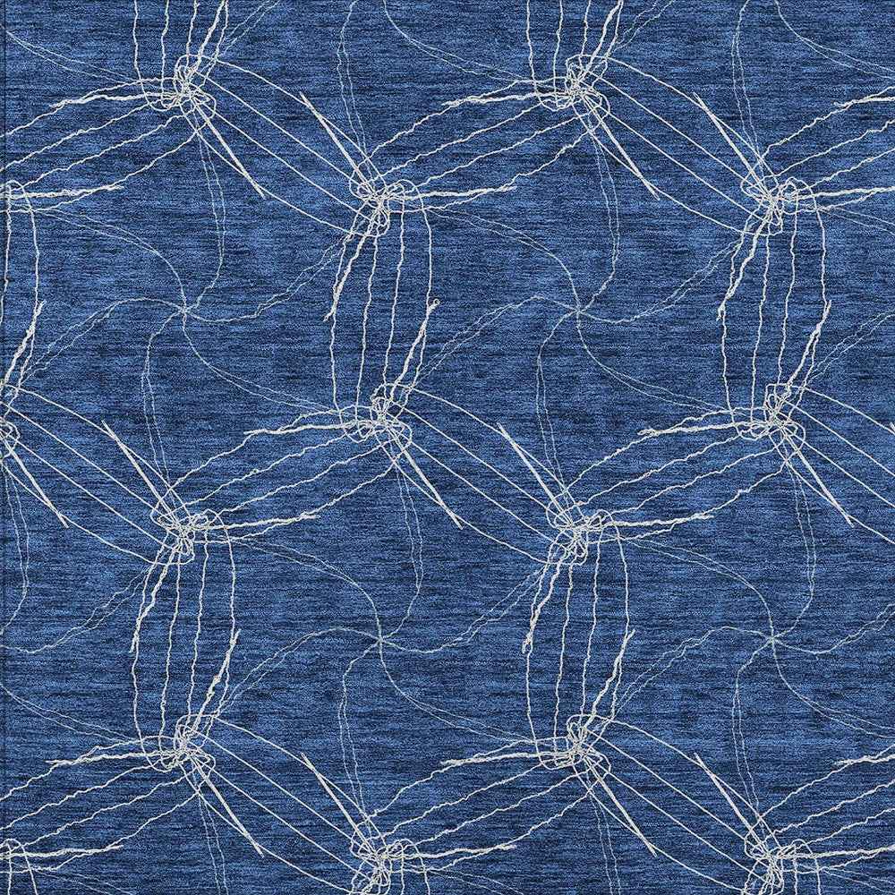 5' X 8' Navy Blue And Ivory Geometric Washable Indoor Outdoor Area Rug