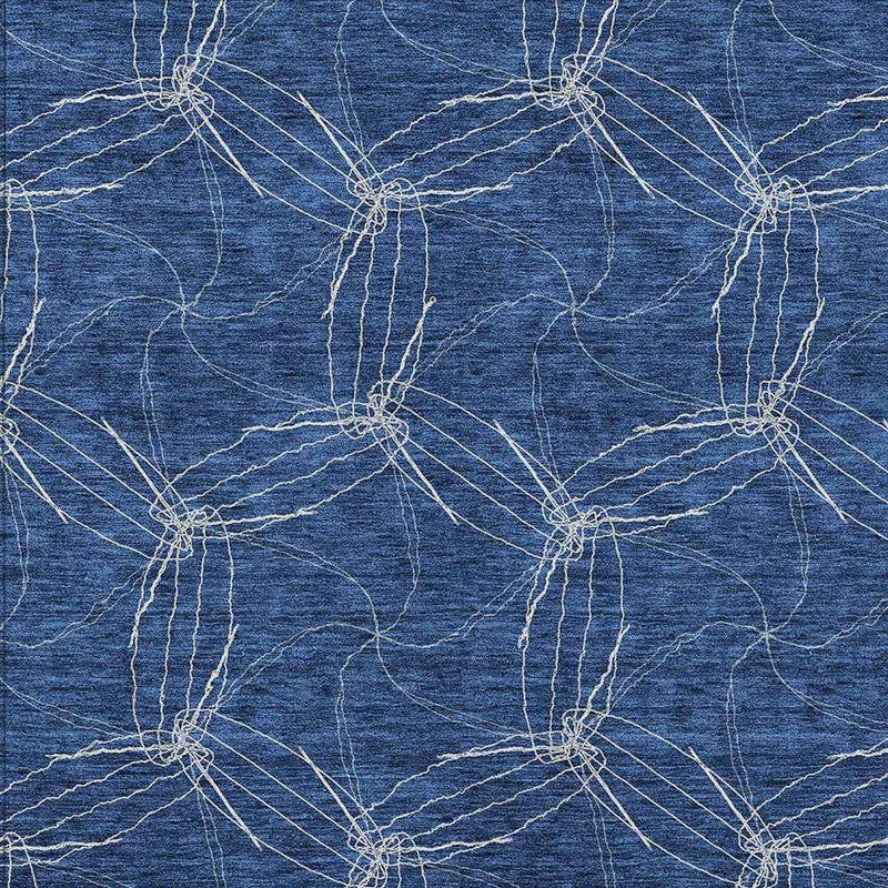 5' X 8' Navy Blue And Ivory Geometric Washable Indoor Outdoor Area Rug