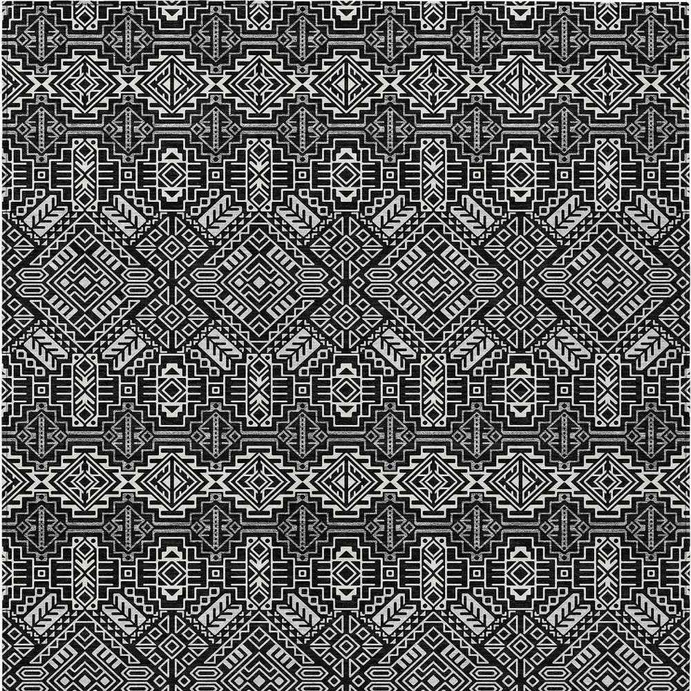 9' X 12' Black And Ivory Tribal Washable Indoor Outdoor Area Rug