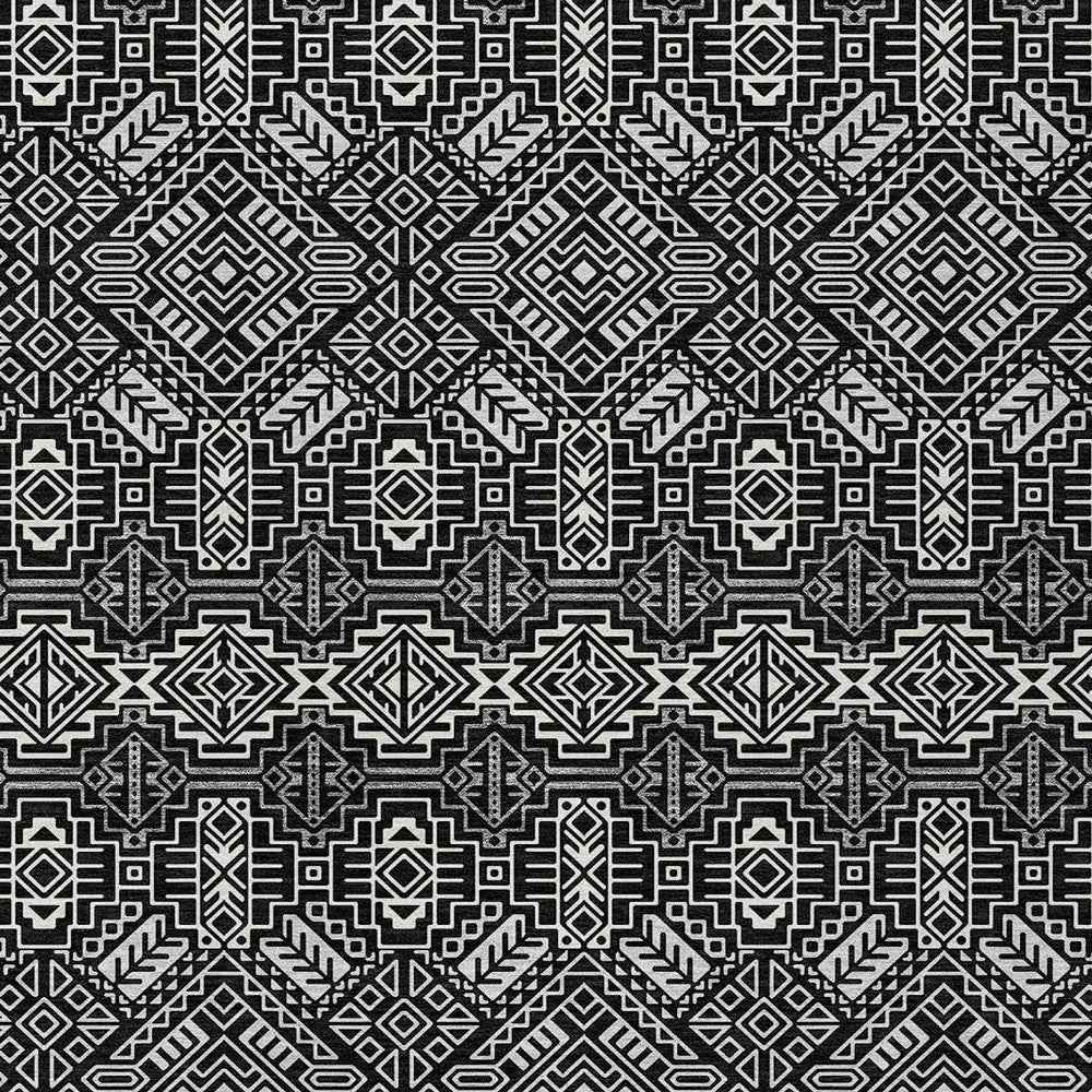 9' X 12' Black And Ivory Tribal Washable Indoor Outdoor Area Rug