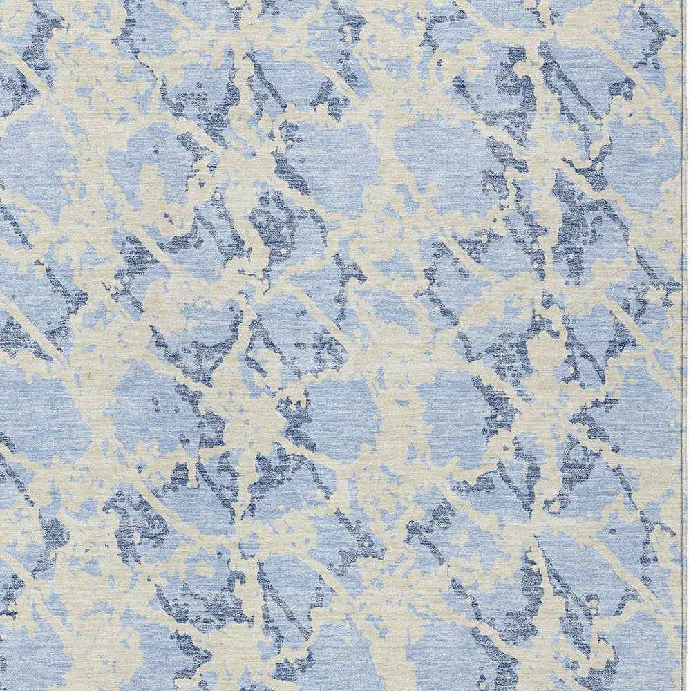 8' X 10' Sky Blue And Ivory Abstract Washable Indoor Outdoor Area Rug
