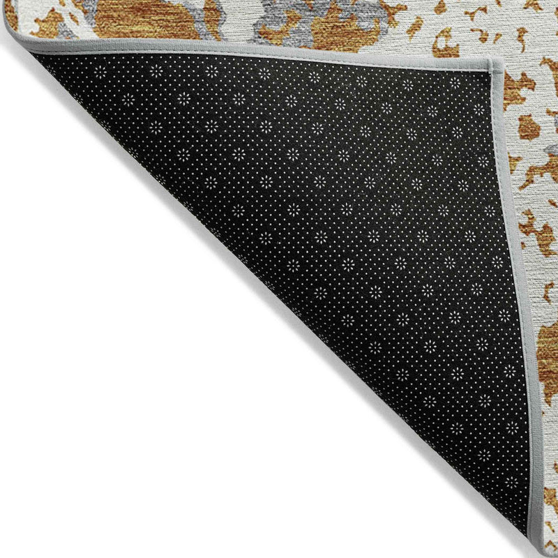 9' X 12' Copper And Ivory Abstract Washable Indoor Outdoor Area Rug