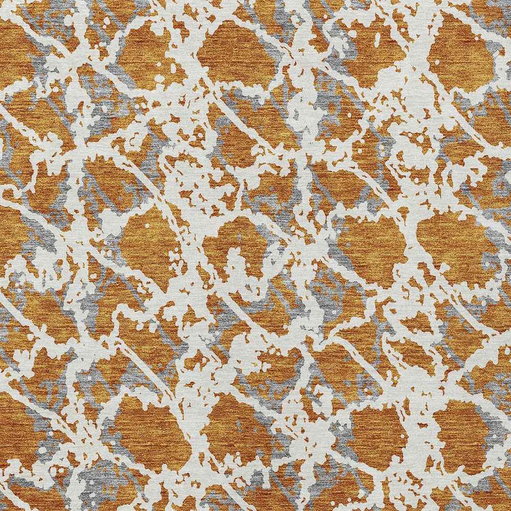 9' X 12' Copper And Ivory Abstract Washable Indoor Outdoor Area Rug