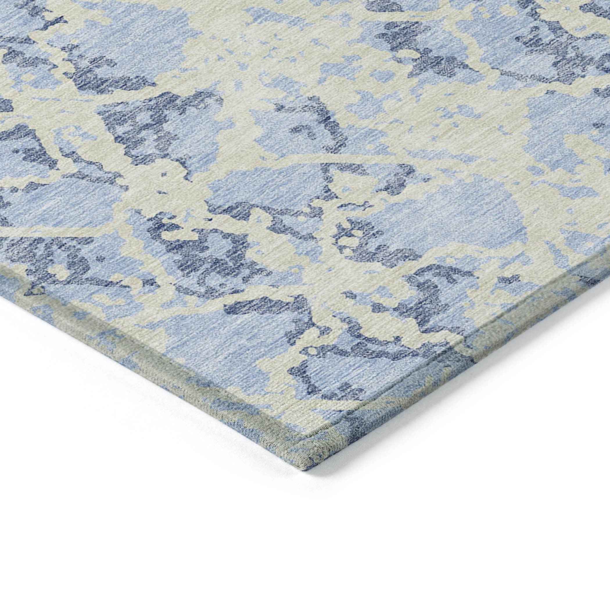 3' X 5' Sky Blue And Ivory Abstract Washable Indoor Outdoor Area Rug