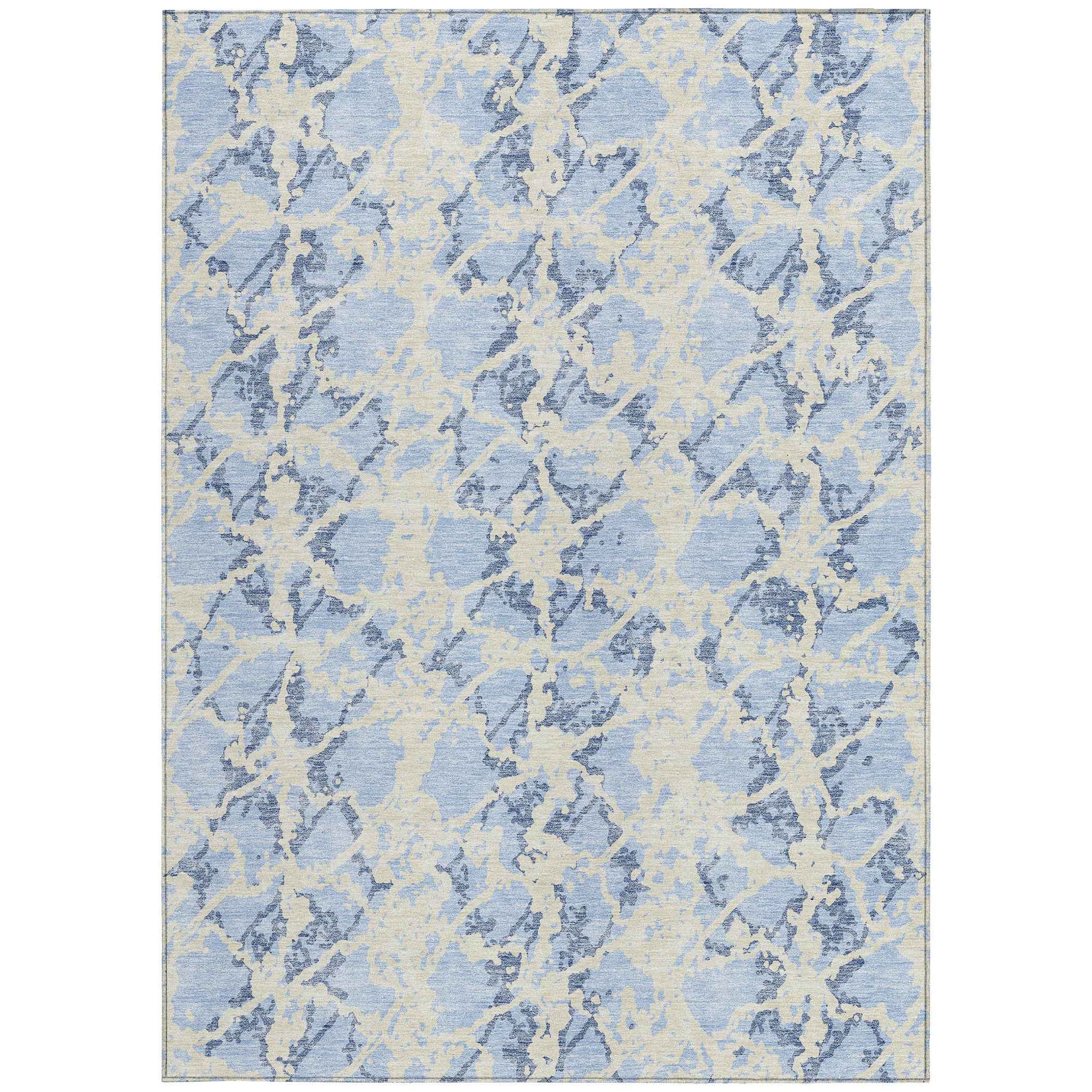 3' X 5' Sky Blue And Ivory Abstract Washable Indoor Outdoor Area Rug
