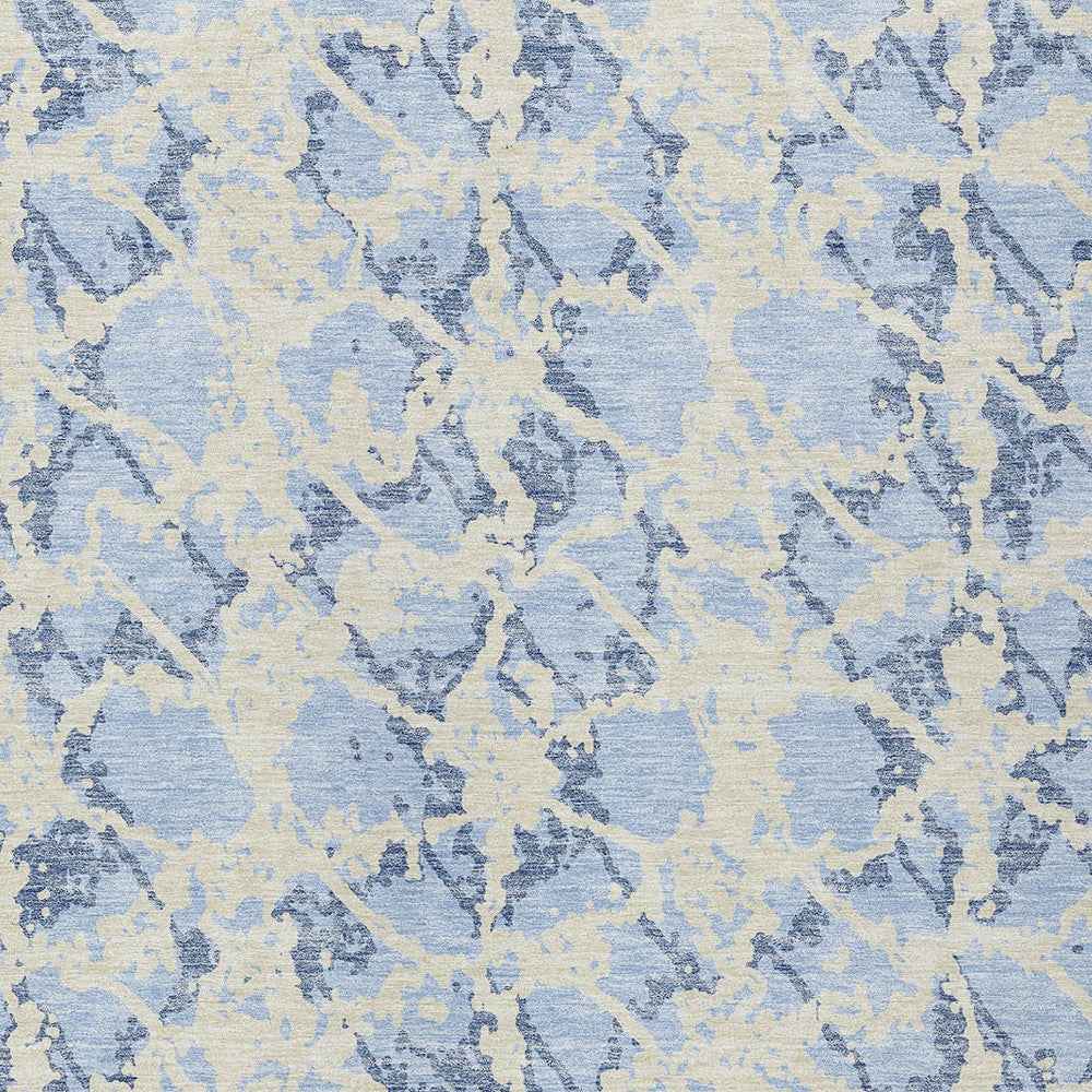 3' X 5' Sky Blue And Ivory Abstract Washable Indoor Outdoor Area Rug