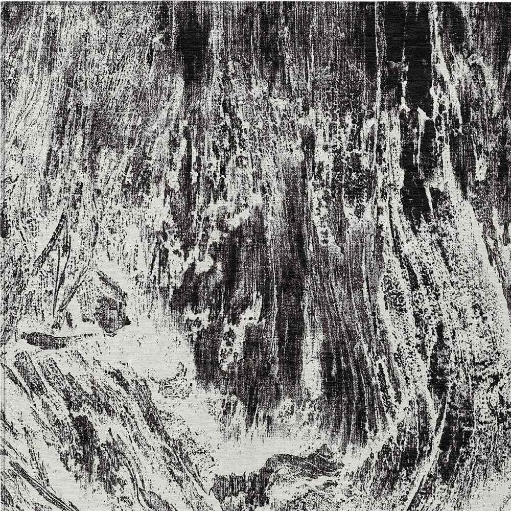 3' X 5' Black And Ivory Abstract Washable Indoor Outdoor Area Rug