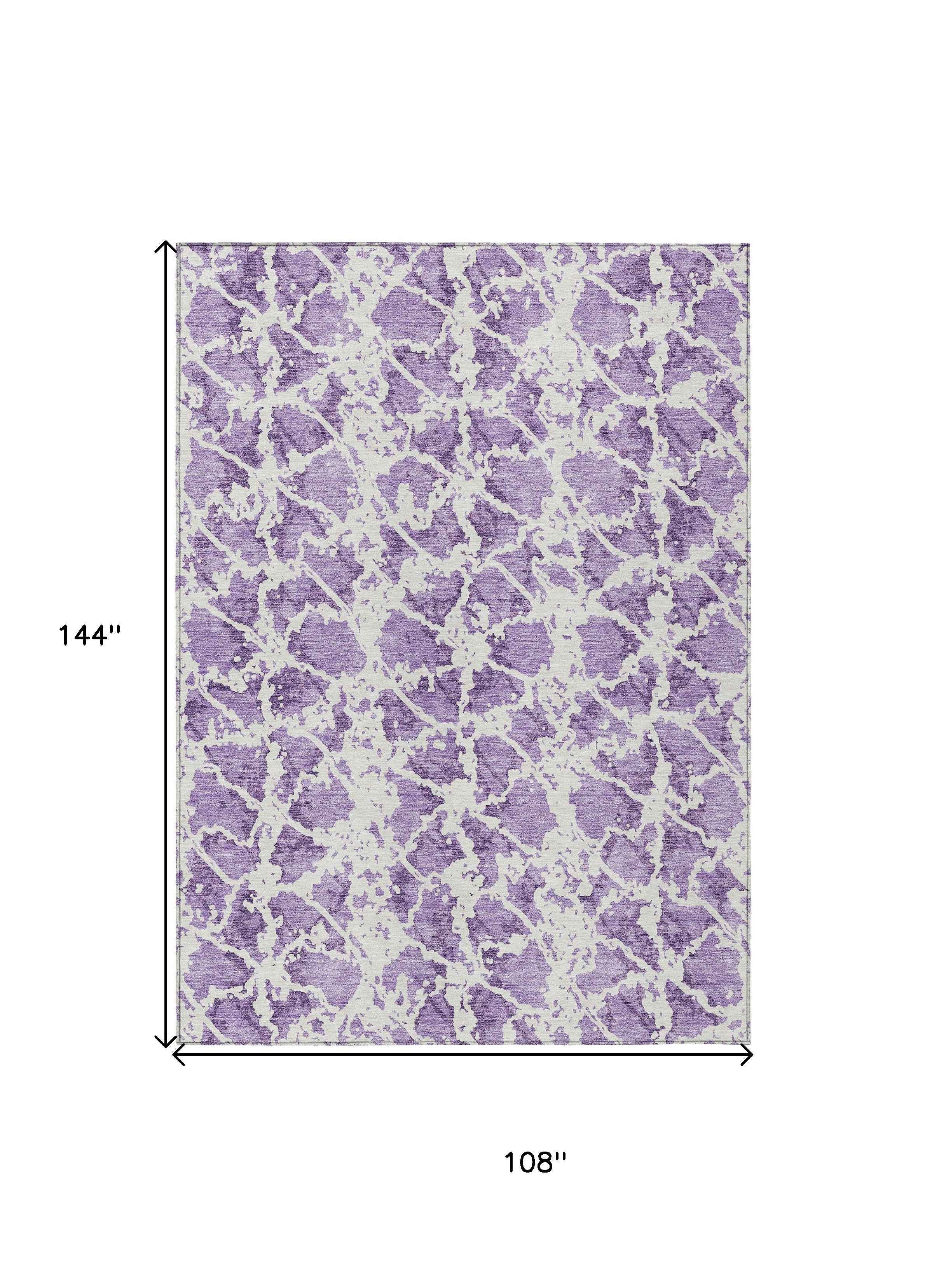 9' X 12' Lilac And Ivory Abstract Washable Indoor Outdoor Area Rug