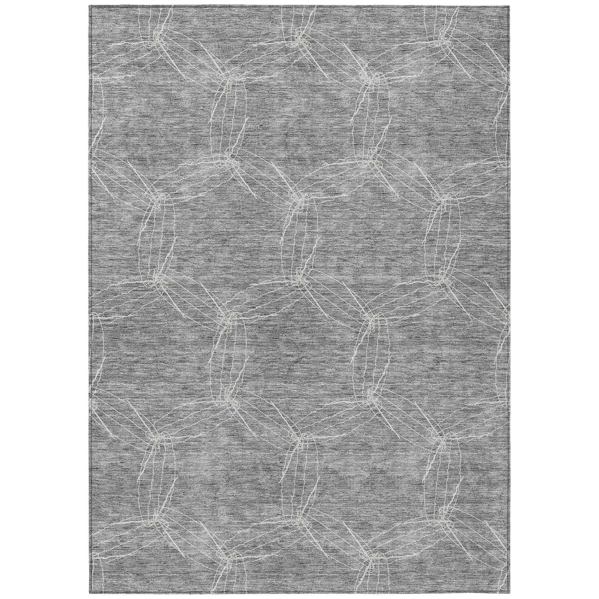 3' X 5' Gray And Ivory Geometric Washable Indoor Outdoor Area Rug