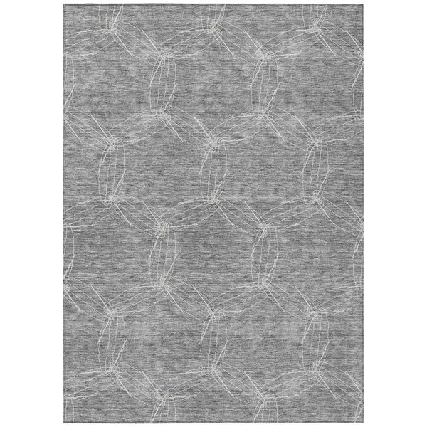 3' X 5' Gray And Ivory Geometric Washable Indoor Outdoor Area Rug