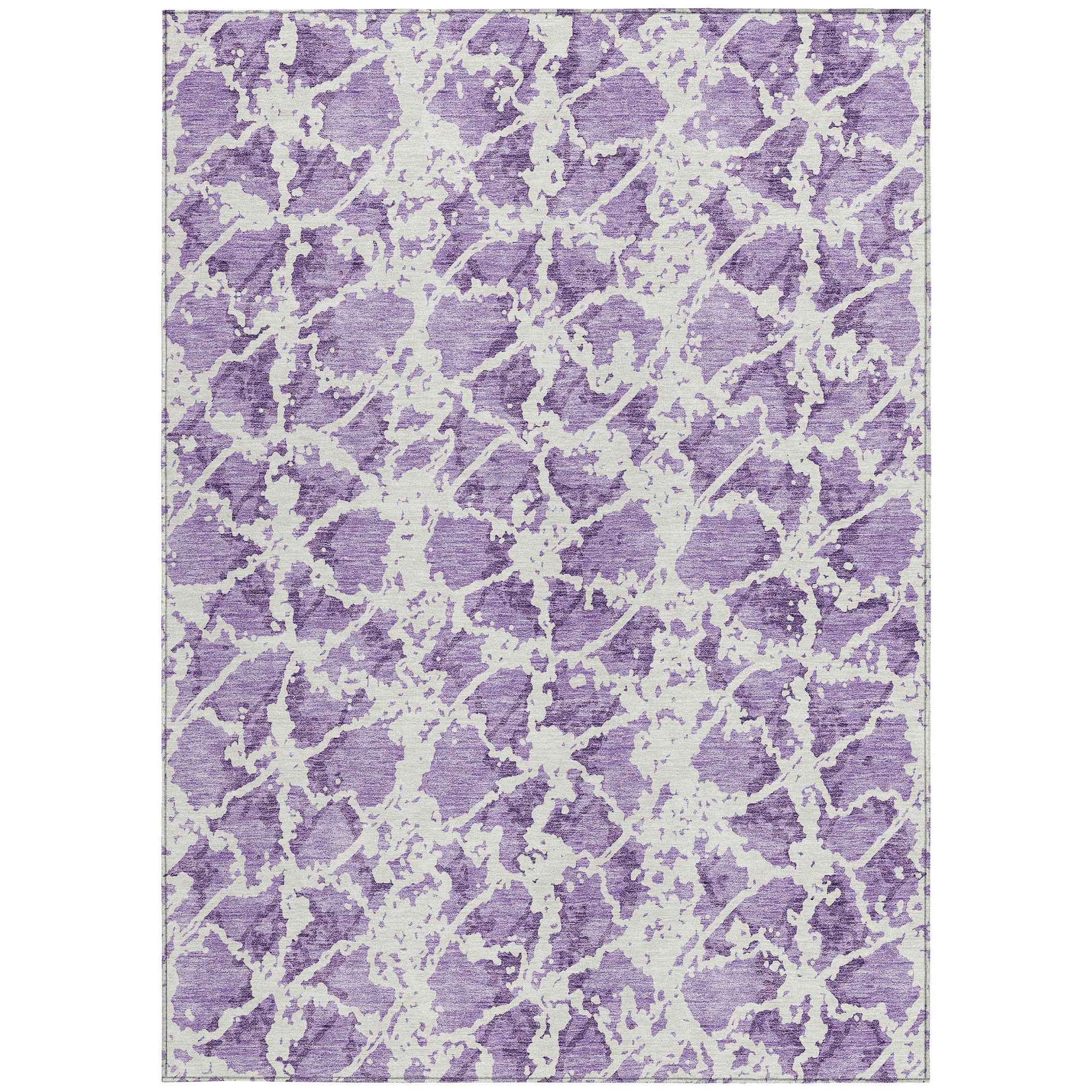 9' X 12' Lilac And Ivory Abstract Washable Indoor Outdoor Area Rug