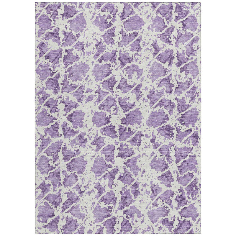 9' X 12' Lilac And Ivory Abstract Washable Indoor Outdoor Area Rug