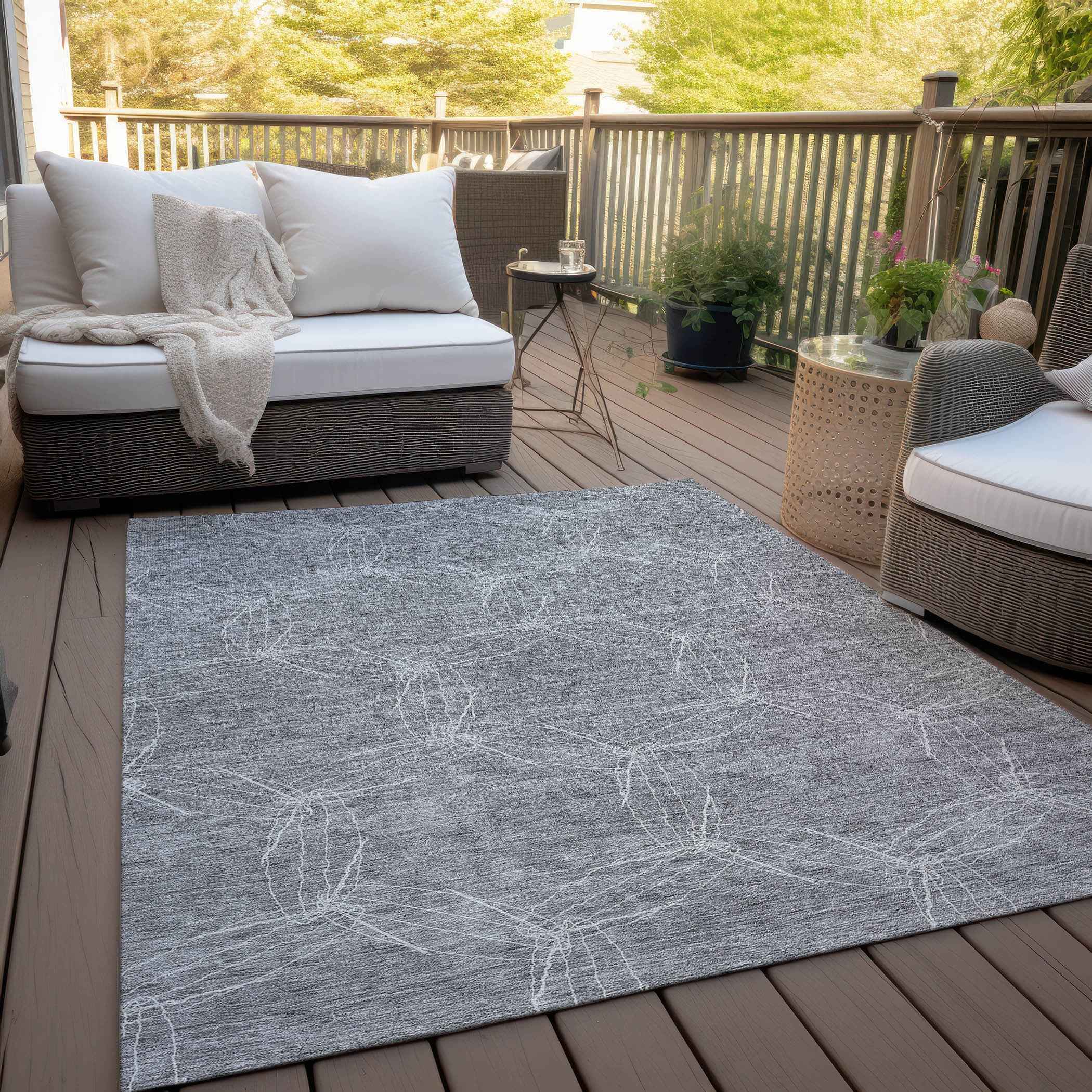 3' X 5' Gray And Ivory Geometric Washable Indoor Outdoor Area Rug