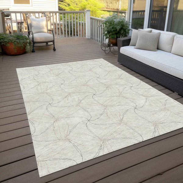 8' X 10' Ivory And Taupe Geometric Washable Indoor Outdoor Area Rug