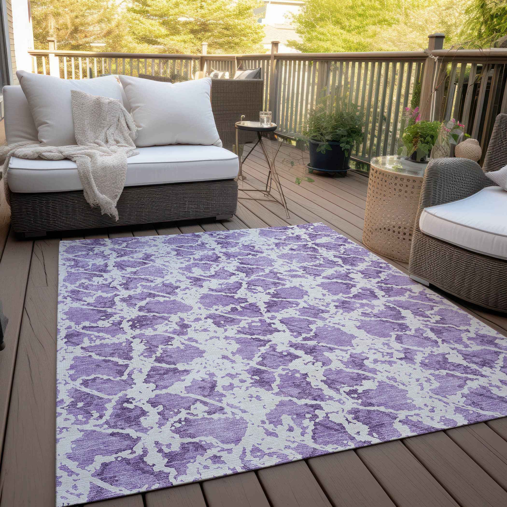 5' X 8' Lilac And Ivory Abstract Washable Indoor Outdoor Area Rug