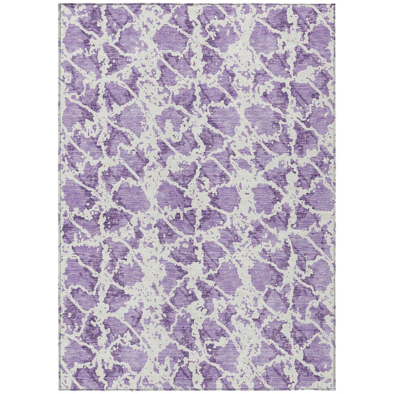 5' X 8' Lilac And Ivory Abstract Washable Indoor Outdoor Area Rug