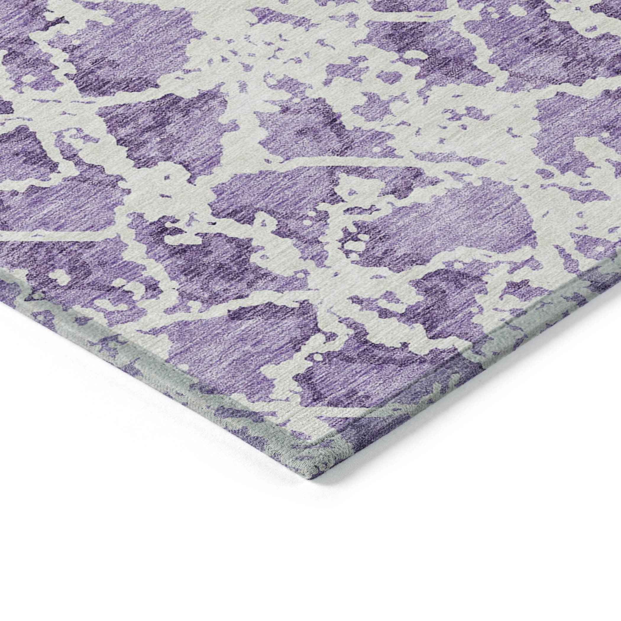 5' X 8' Lilac And Ivory Abstract Washable Indoor Outdoor Area Rug