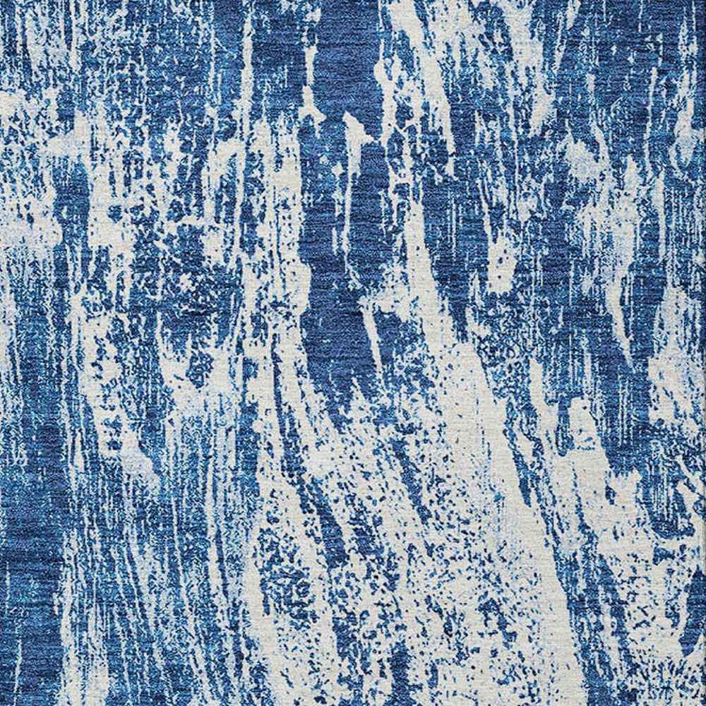 3' X 5' Navy Blue And Ivory Abstract Washable Indoor Outdoor Area Rug