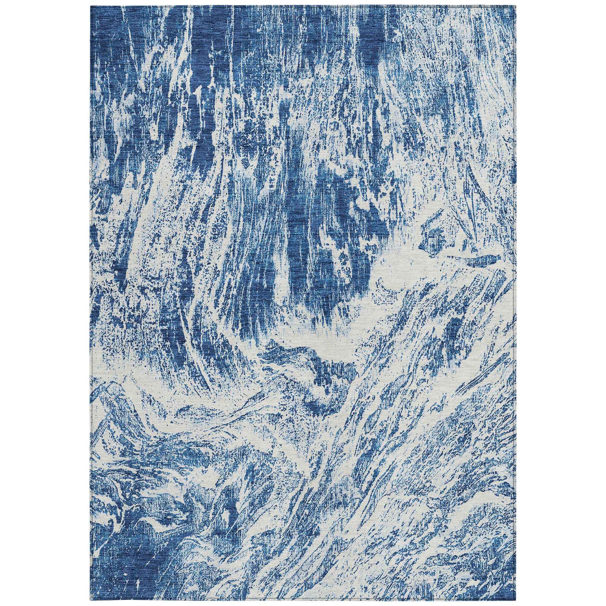 8' X 10' Navy Blue And Ivory Abstract Washable Indoor Outdoor Area Rug