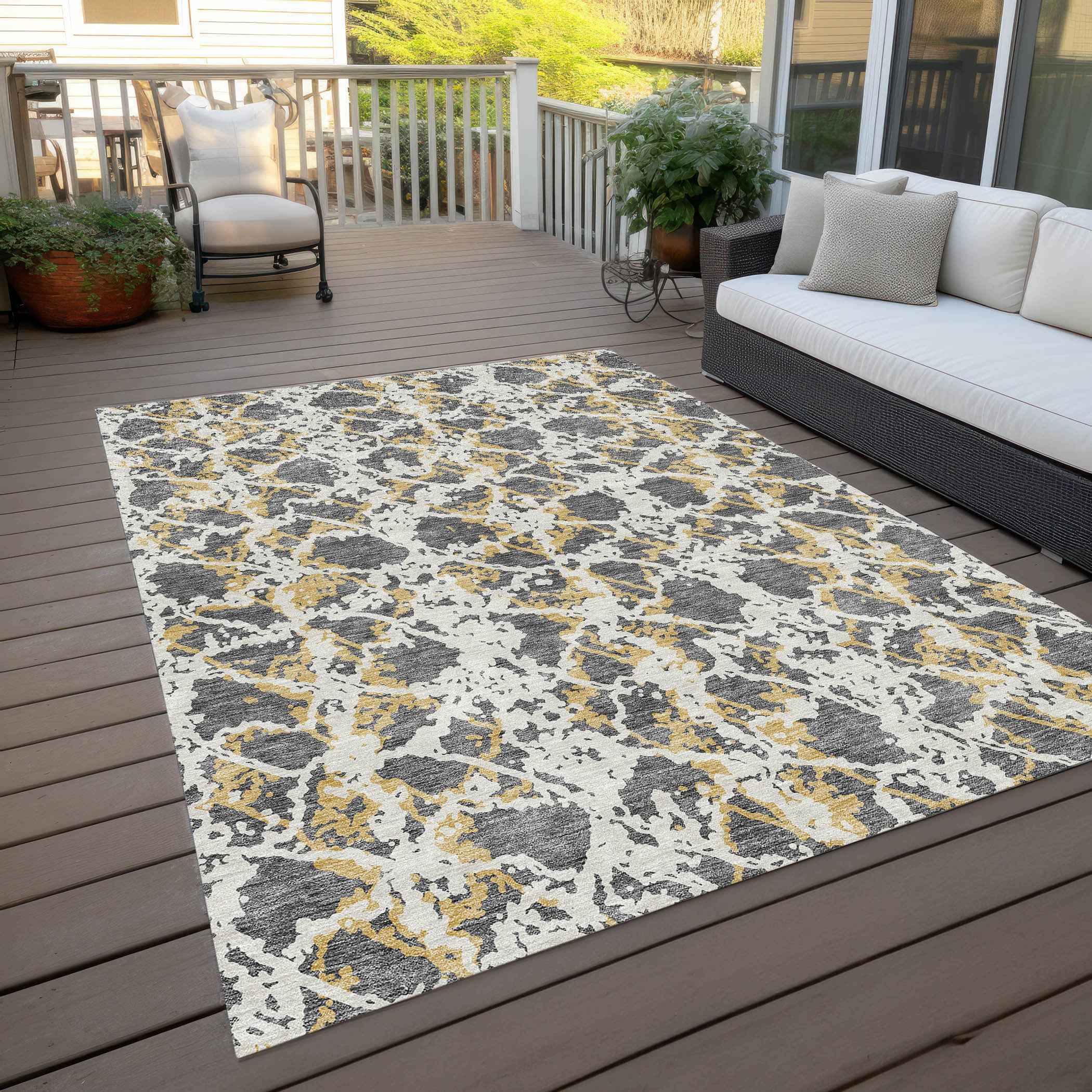 10' X 14' Gray And Ivory Abstract Washable Indoor Outdoor Area Rug