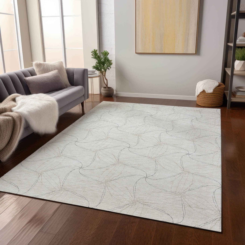 5' X 8' Ivory And Taupe Geometric Washable Indoor Outdoor Area Rug