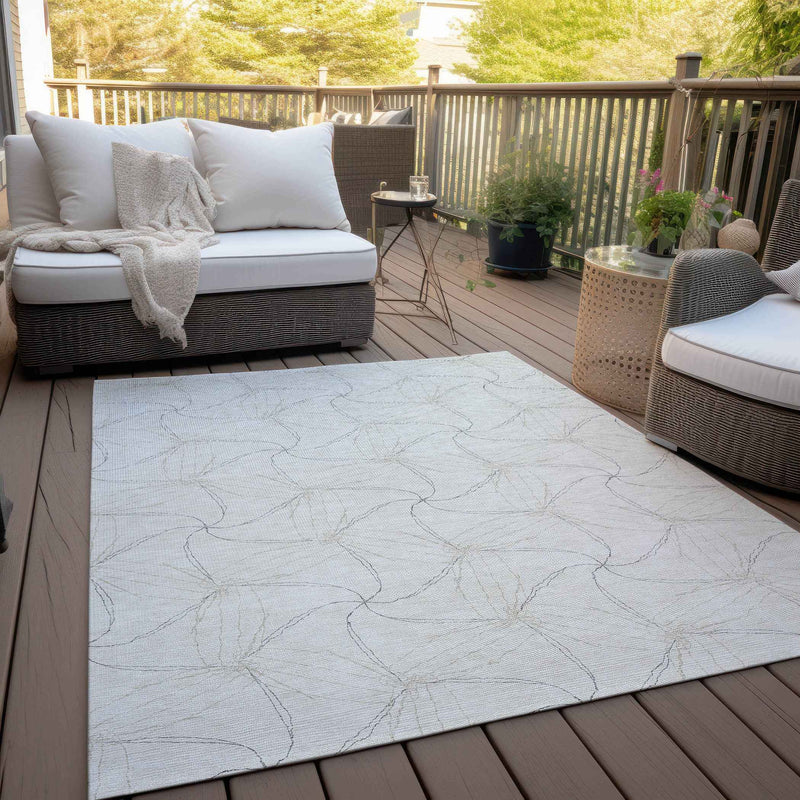 5' X 8' Ivory And Taupe Geometric Washable Indoor Outdoor Area Rug