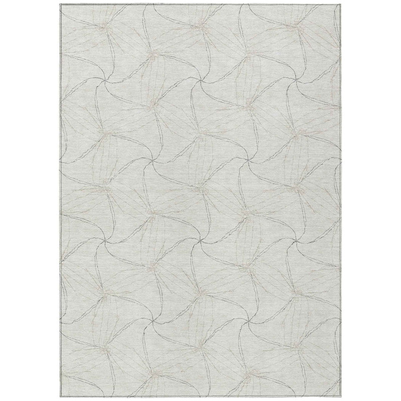 5' X 8' Ivory And Taupe Geometric Washable Indoor Outdoor Area Rug