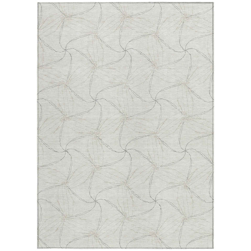 5' X 8' Ivory And Taupe Geometric Washable Indoor Outdoor Area Rug