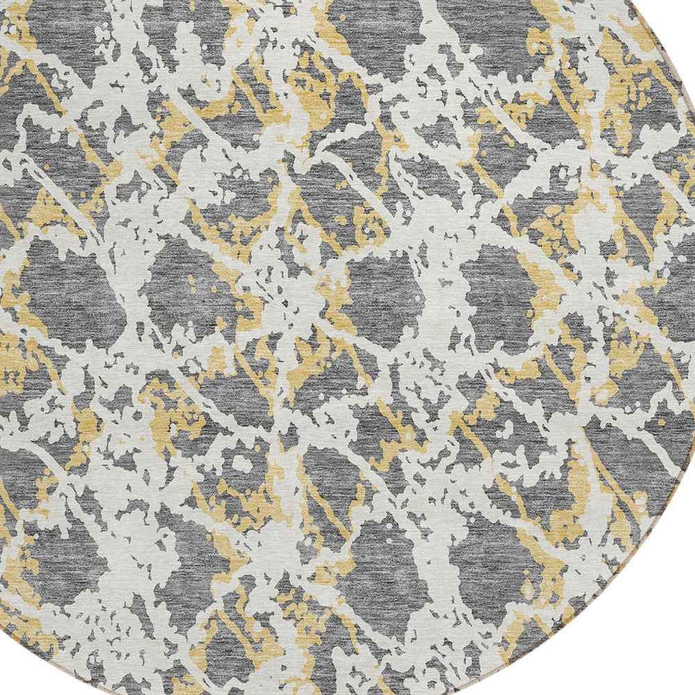 8' Gray And Ivory Round Abstract Washable Indoor Outdoor Area Rug