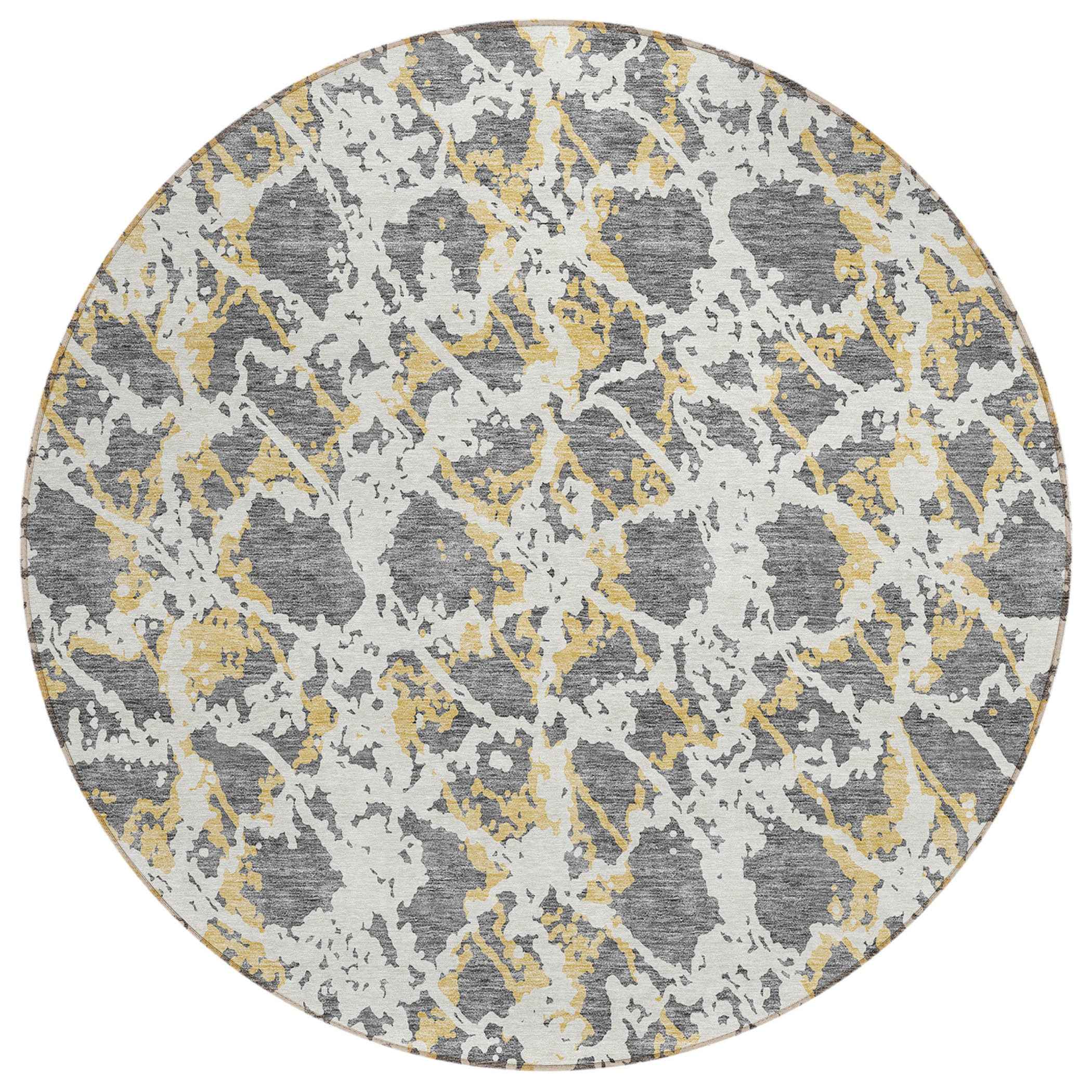 8' Gray And Ivory Round Abstract Washable Indoor Outdoor Area Rug