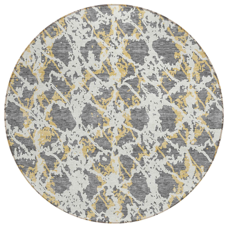8' Gray And Ivory Round Abstract Washable Indoor Outdoor Area Rug