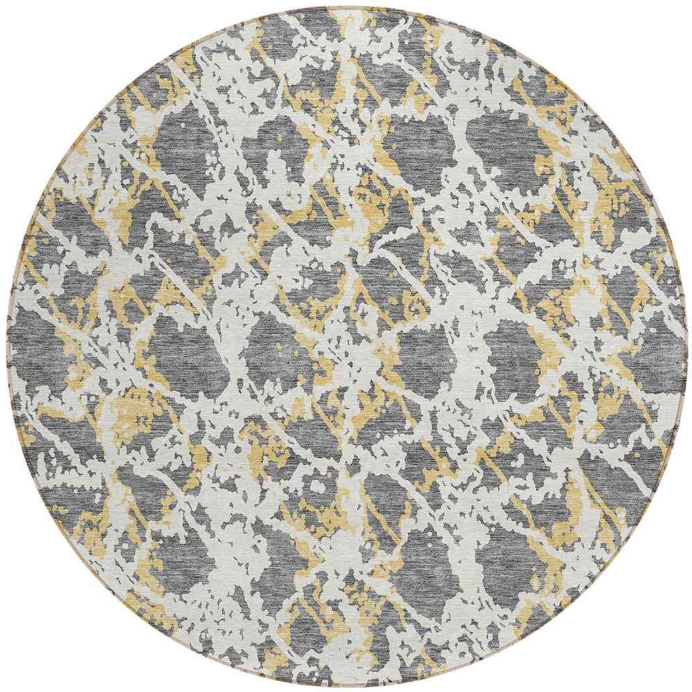 8' Gray And Ivory Round Abstract Washable Indoor Outdoor Area Rug