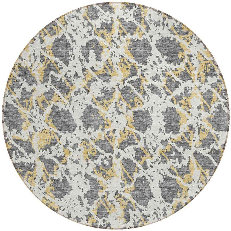 8' Gray And Ivory Round Abstract Washable Indoor Outdoor Area Rug