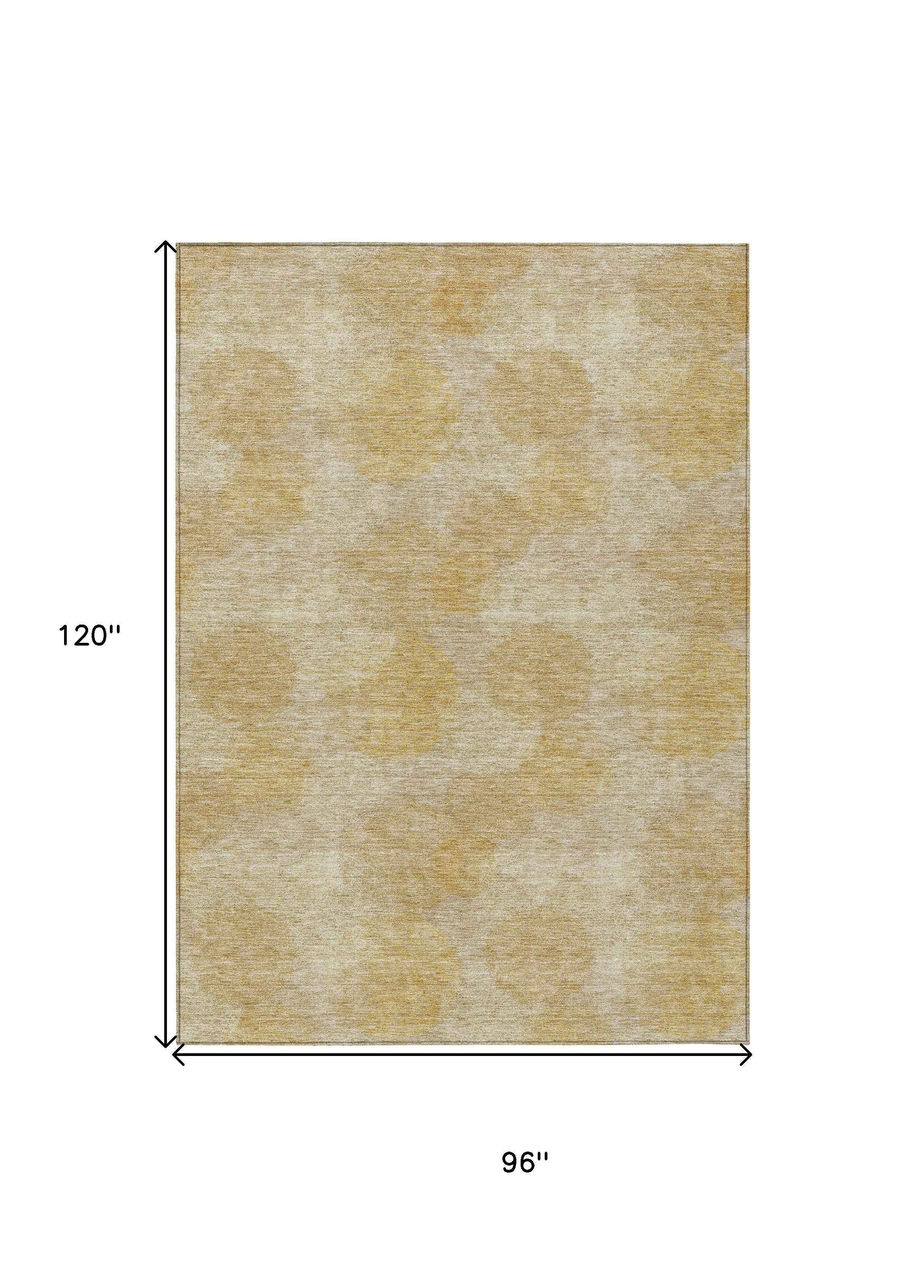 8' X 10' Gold Beige And Wheat Polka Dot Washable Indoor Outdoor Area Rug