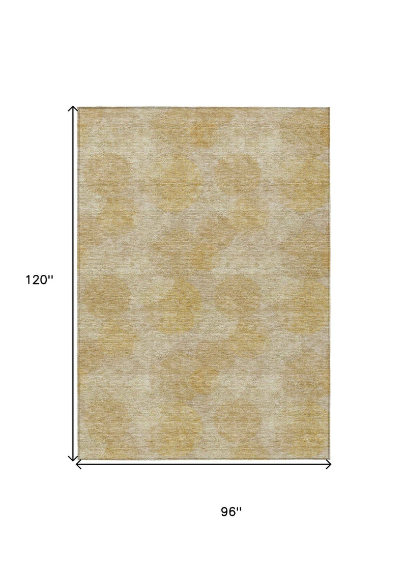 8' X 10' Gold Beige And Wheat Polka Dot Washable Indoor Outdoor Area Rug