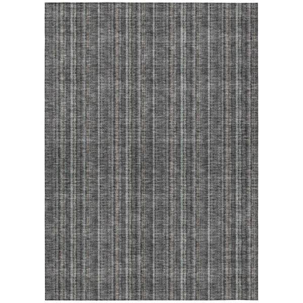 8' X 10' Gray And Silver Striped Washable Indoor Outdoor Area Rug