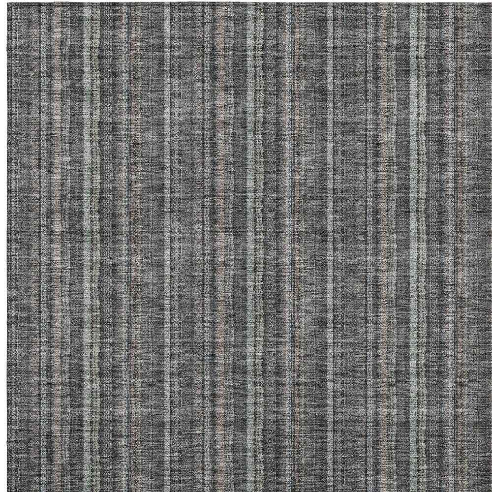 8' X 10' Gray And Silver Striped Washable Indoor Outdoor Area Rug