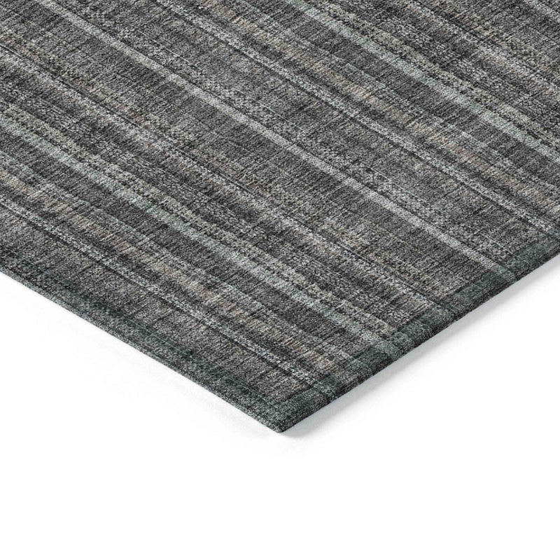 8' X 10' Gray And Silver Striped Washable Indoor Outdoor Area Rug