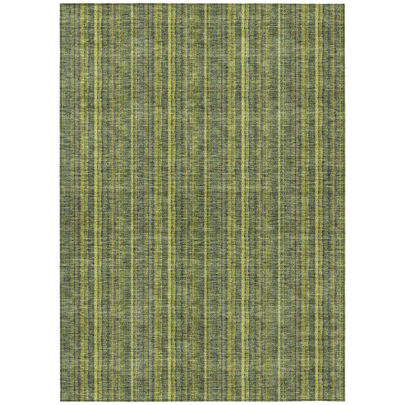 10' X 14' Olive Green And Lime Green Striped Washable Indoor Outdoor Area Rug