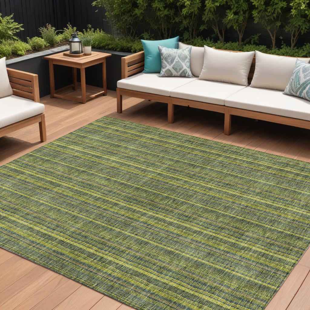 10' X 14' Olive Green And Lime Green Striped Washable Indoor Outdoor Area Rug