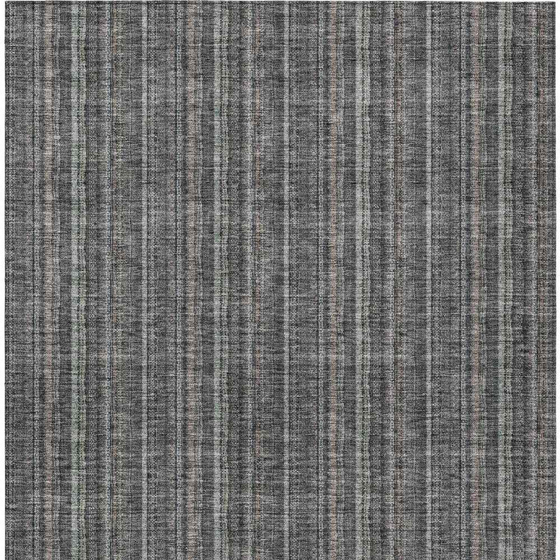 9' X 12' Gray And Silver Striped Washable Indoor Outdoor Area Rug