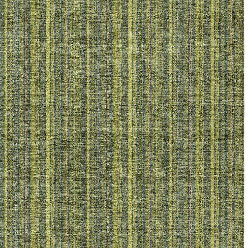 10' X 14' Olive Green And Lime Green Striped Washable Indoor Outdoor Area Rug