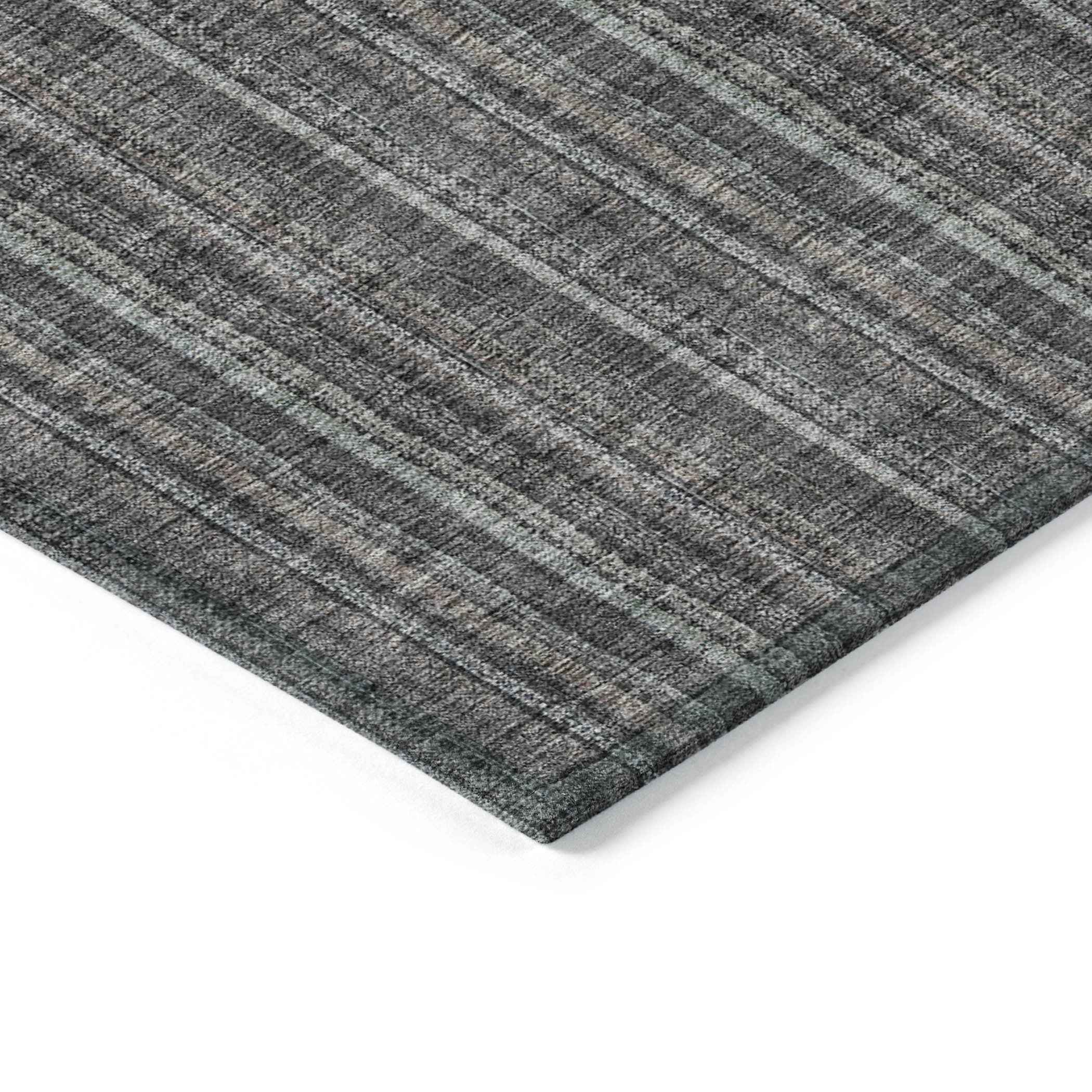 9' X 12' Gray And Silver Striped Washable Indoor Outdoor Area Rug