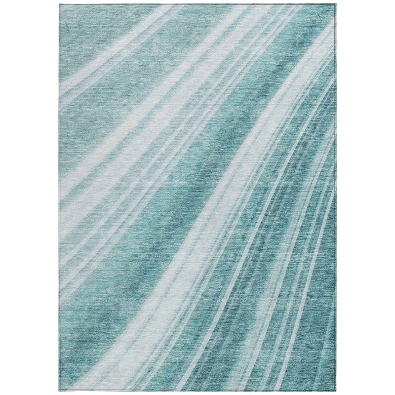 9' X 12' Teal Blue Turquoise And Aqua Striped Washable Indoor Outdoor Area Rug